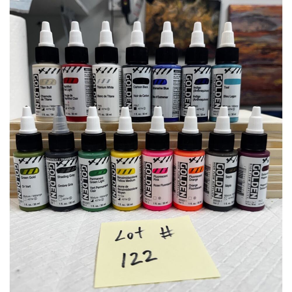 LOT OF 15 Golden High Flow Acrylics 1 fl. oz. /30 ml Sealed No Duplicates LOT122